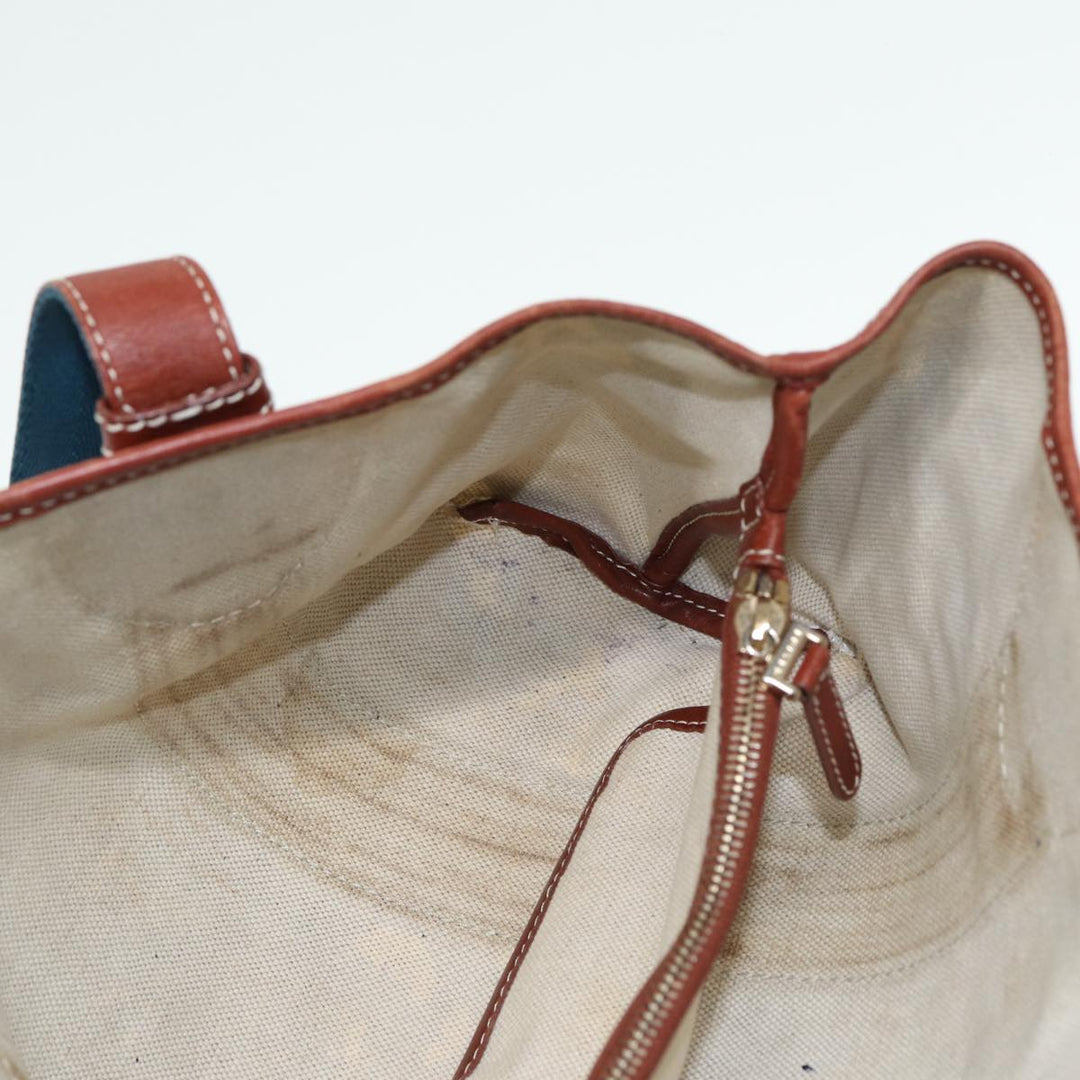 Celine C saluki Hand Bag Coated Canvas Gray Brown blue Auth 80171