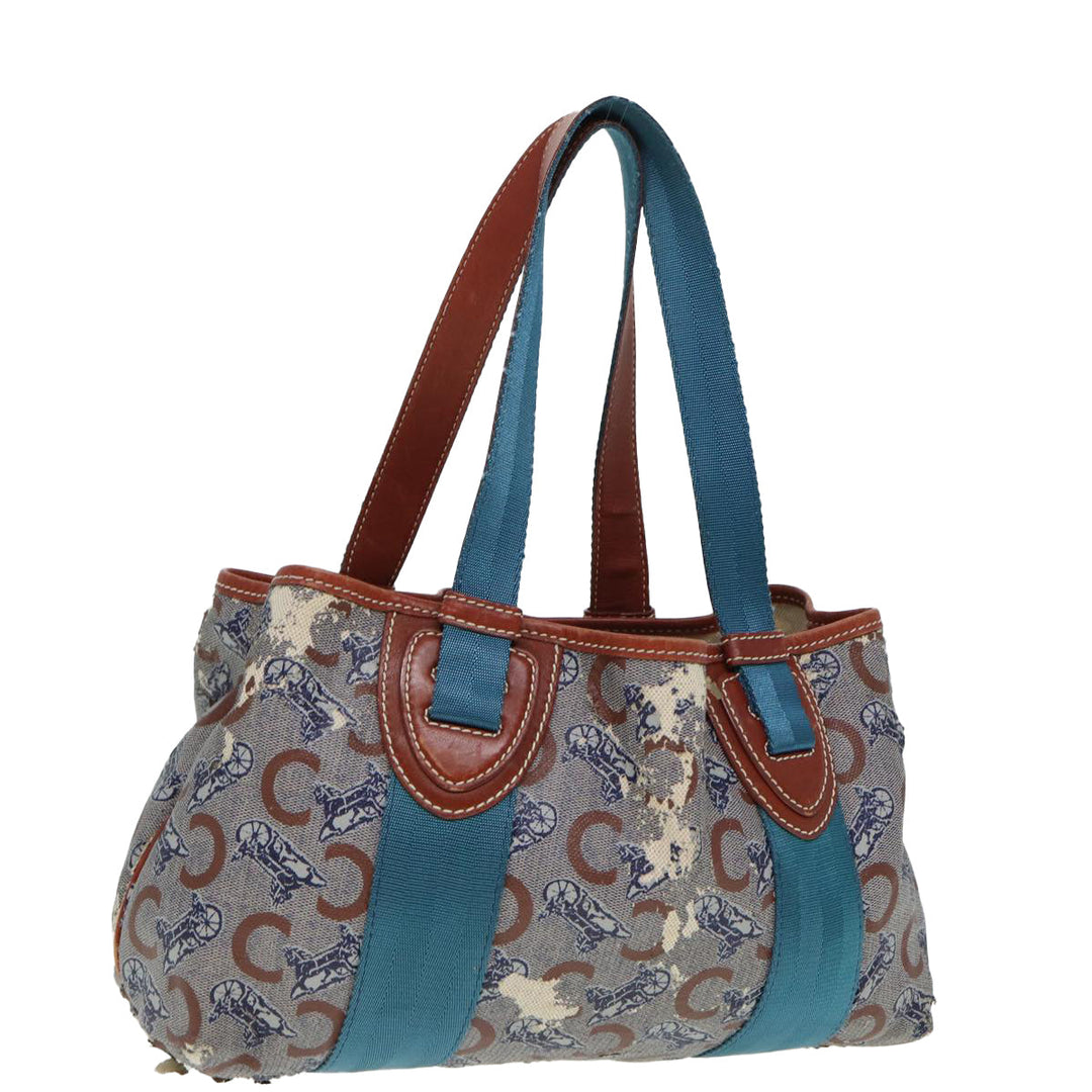 Celine C saluki Hand Bag Coated Canvas Gray Brown blue Auth 80171