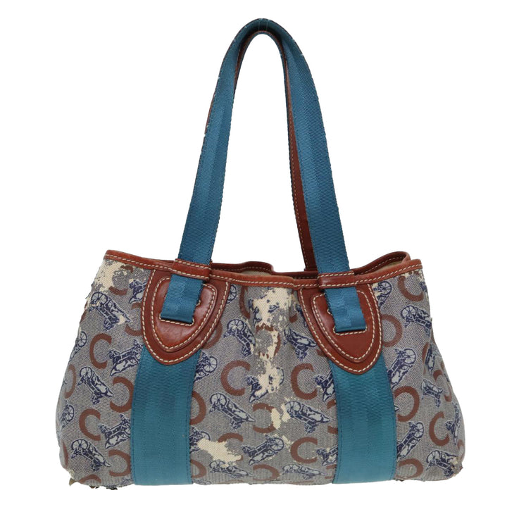 Celine C saluki Hand Bag Coated Canvas Gray Brown blue Auth 80171