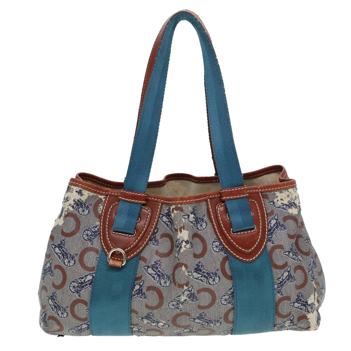 Celine C saluki Hand Bag Coated Canvas Gray Brown blue Auth 80171