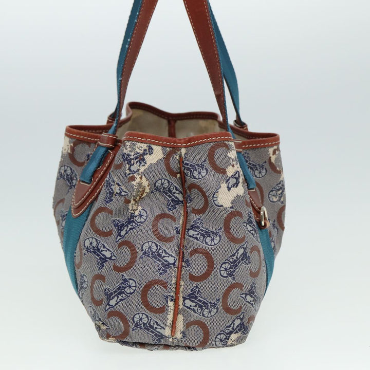 Celine C saluki Hand Bag Coated Canvas Gray Brown blue Auth 80171