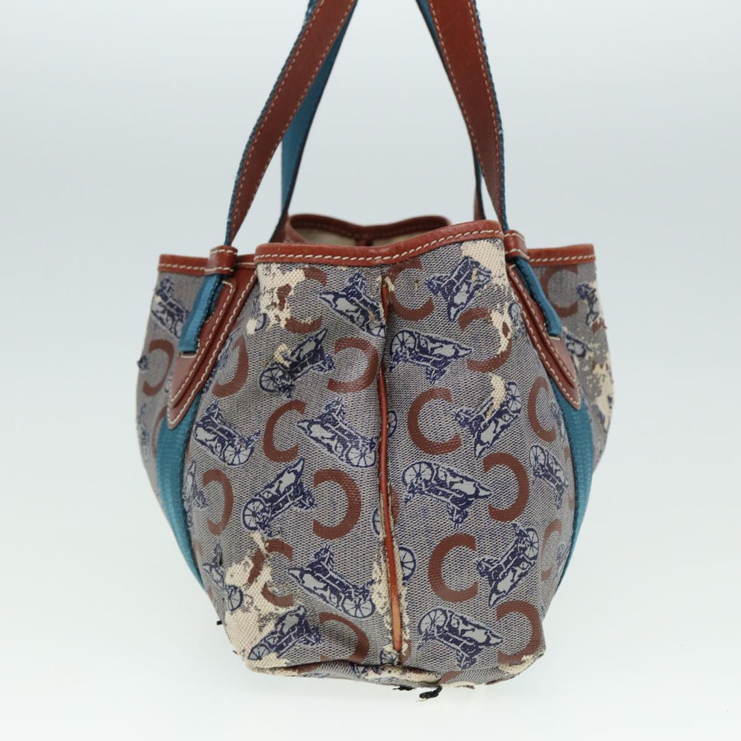 Celine C saluki Hand Bag Coated Canvas Gray Brown blue Auth 80171
