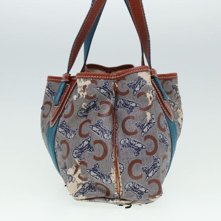Celine C saluki Hand Bag Coated Canvas Gray Brown blue Auth 80171