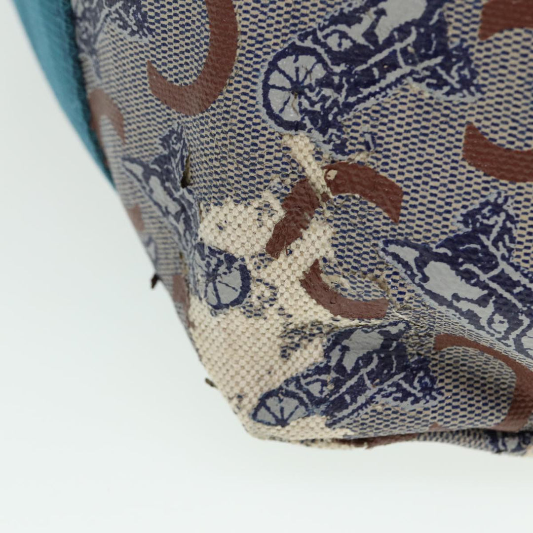 Celine C saluki Hand Bag Coated Canvas Gray Brown blue Auth 80171