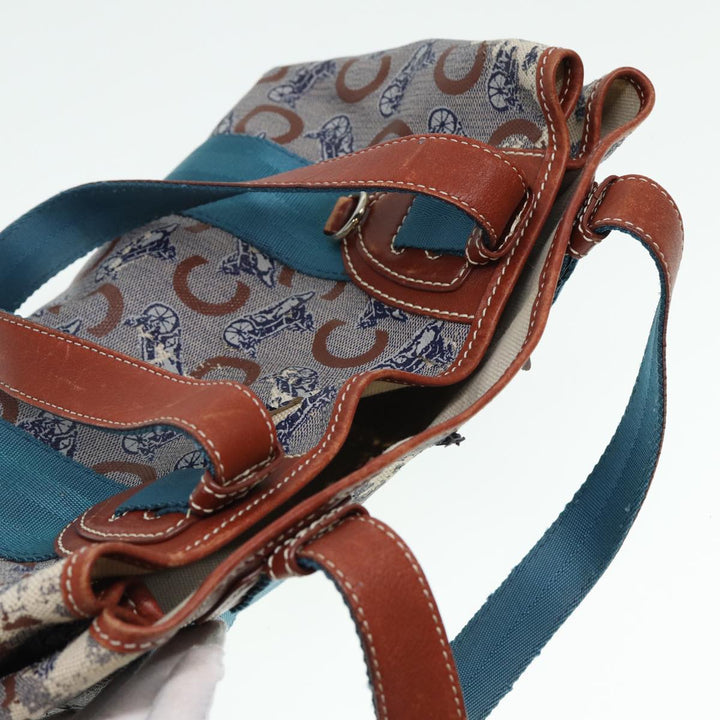 Celine C saluki Hand Bag Coated Canvas Gray Brown blue Auth 80171