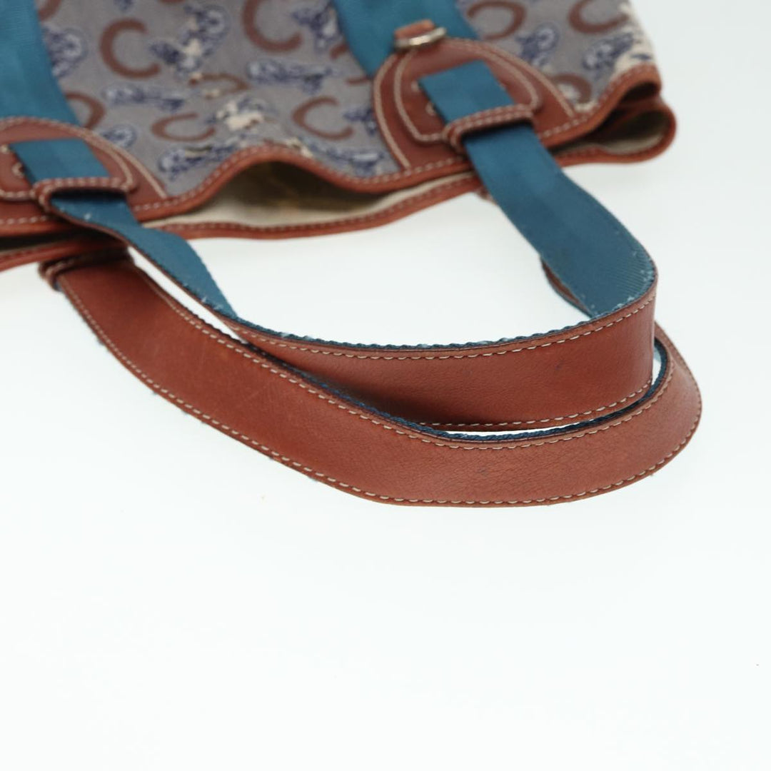 Celine C saluki Hand Bag Coated Canvas Gray Brown blue Auth 80171