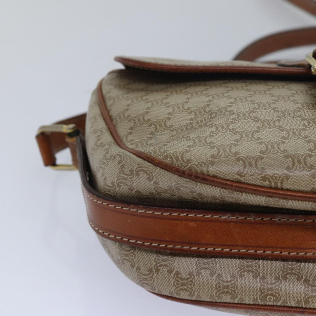 Celine Macadam Canvas Shoulder Bag PVC Leather Beige Auth 80230