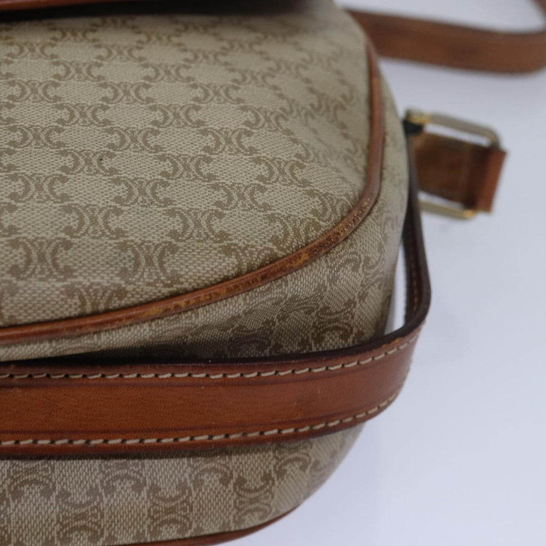 Celine Macadam Canvas Shoulder Bag PVC Leather Beige Auth 80230