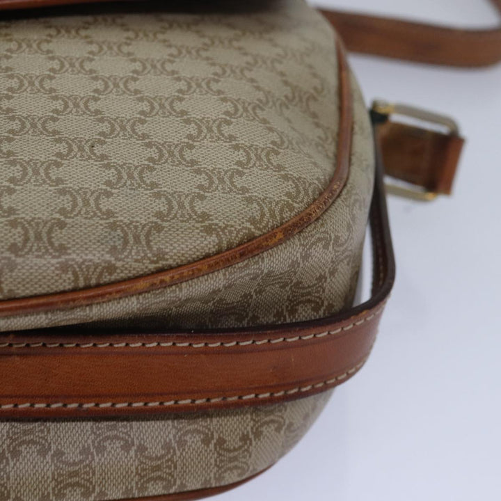 Celine Macadam Canvas Shoulder Bag PVC Leather Beige Auth 80230