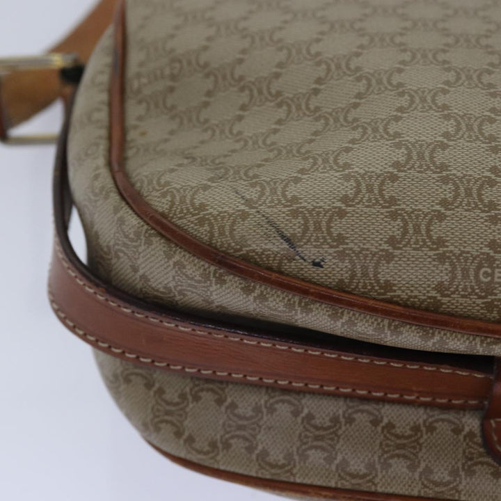 Celine Macadam Canvas Shoulder Bag PVC Leather Beige Auth 80230