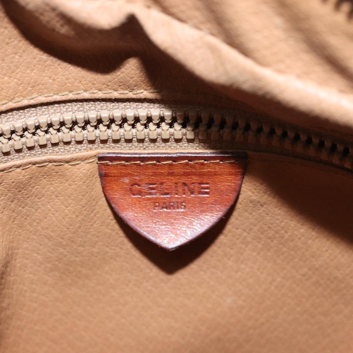 Celine Macadam Canvas Shoulder Bag PVC Leather Beige Auth 80230