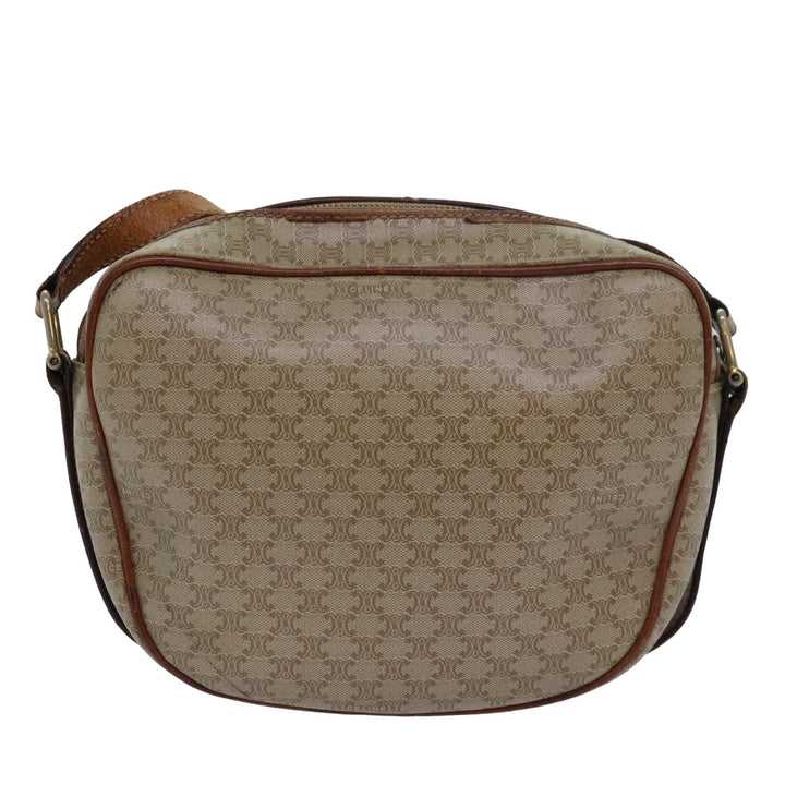 Celine Macadam Canvas Shoulder Bag PVC Leather Beige Auth 80230