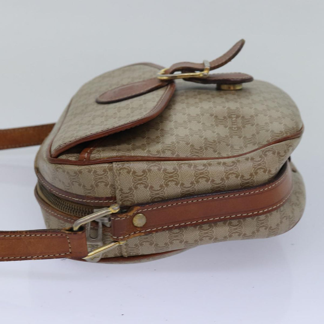 Celine Macadam Canvas Shoulder Bag PVC Leather Beige Auth 80230