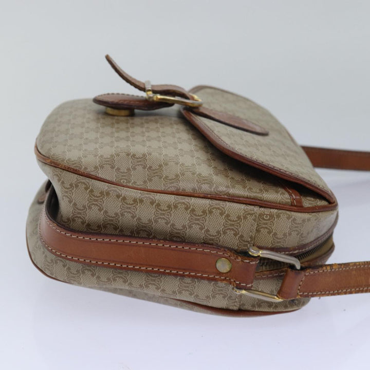 Celine Macadam Canvas Shoulder Bag PVC Leather Beige Auth 80230