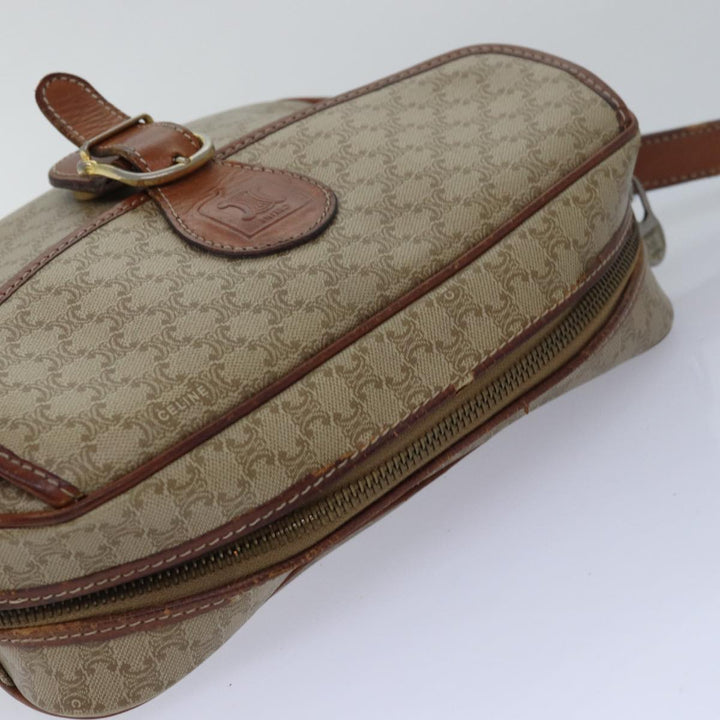 Celine Macadam Canvas Shoulder Bag PVC Leather Beige Auth 80230