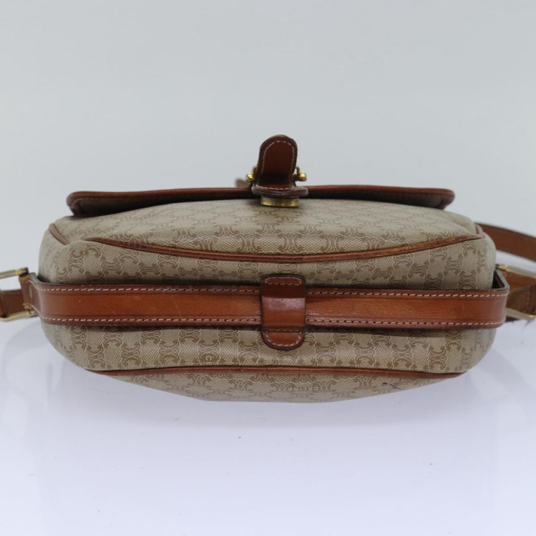 Celine Macadam Canvas Shoulder Bag PVC Leather Beige Auth 80230