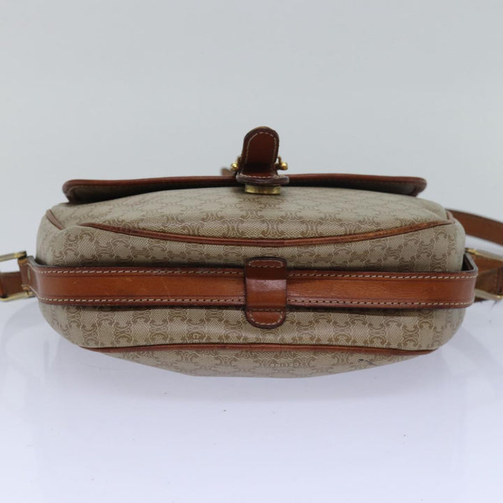 Celine Macadam Canvas Shoulder Bag PVC Leather Beige Auth 80230