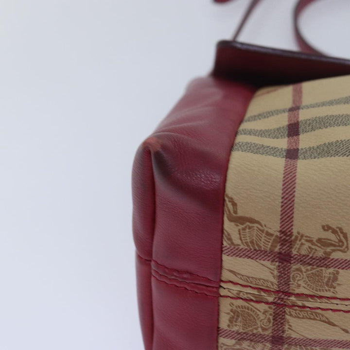 Burberry Nova Check Shoulder Bag PVC Leather Beige Red Auth 80259