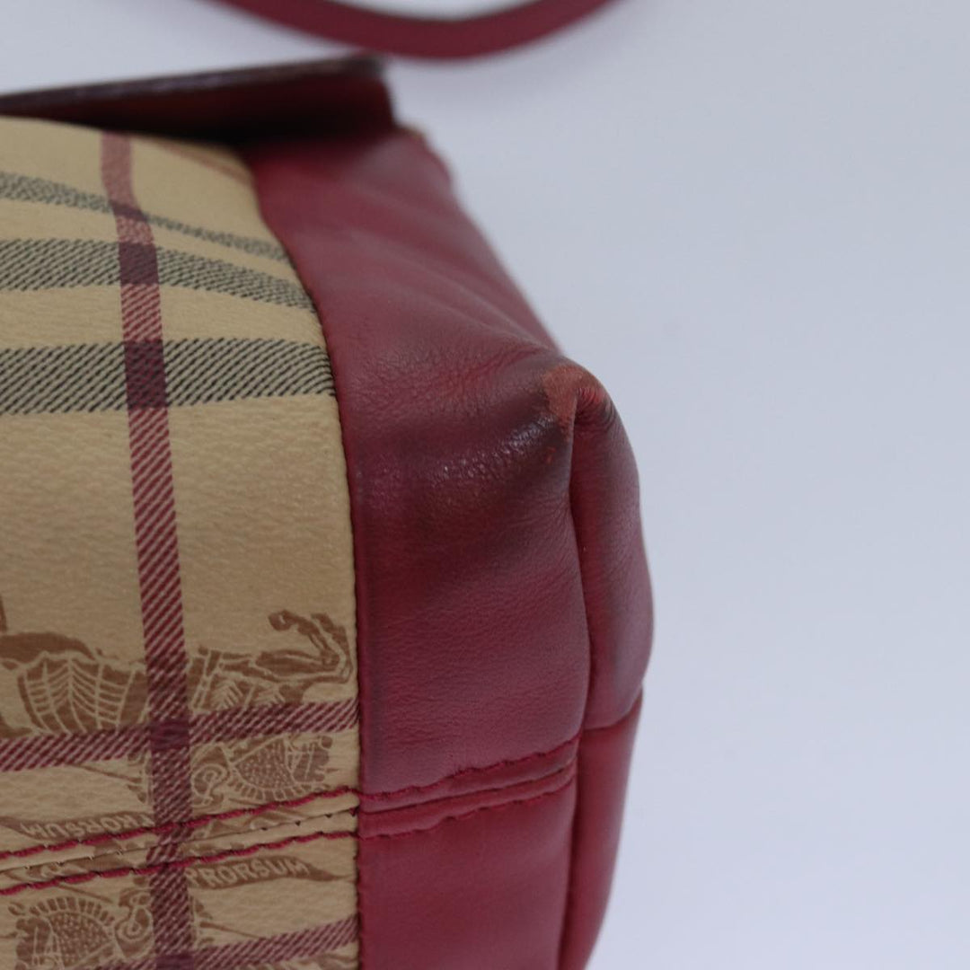 Burberry Nova Check Shoulder Bag PVC Leather Beige Red Auth 80259