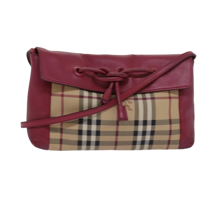 Burberry Nova Check Shoulder Bag PVC Leather Beige Red Auth 80259