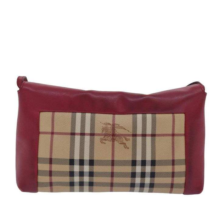 Burberry Nova Check Shoulder Bag PVC Leather Beige Red Auth 80259
