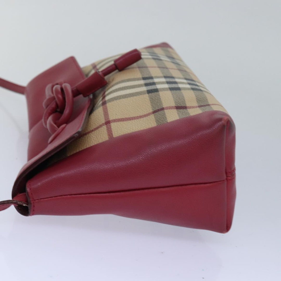 Burberry Nova Check Shoulder Bag PVC Leather Beige Red Auth 80259