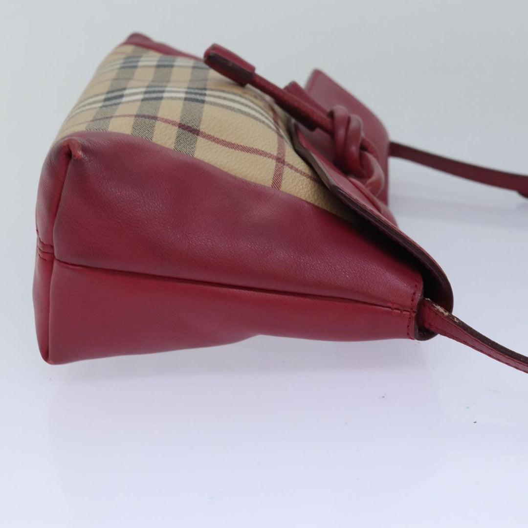 Burberry Nova Check Shoulder Bag PVC Leather Beige Red Auth 80259