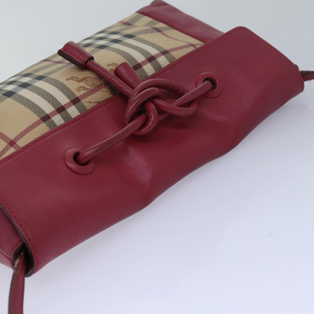 Burberry Nova Check Shoulder Bag PVC Leather Beige Red Auth 80259