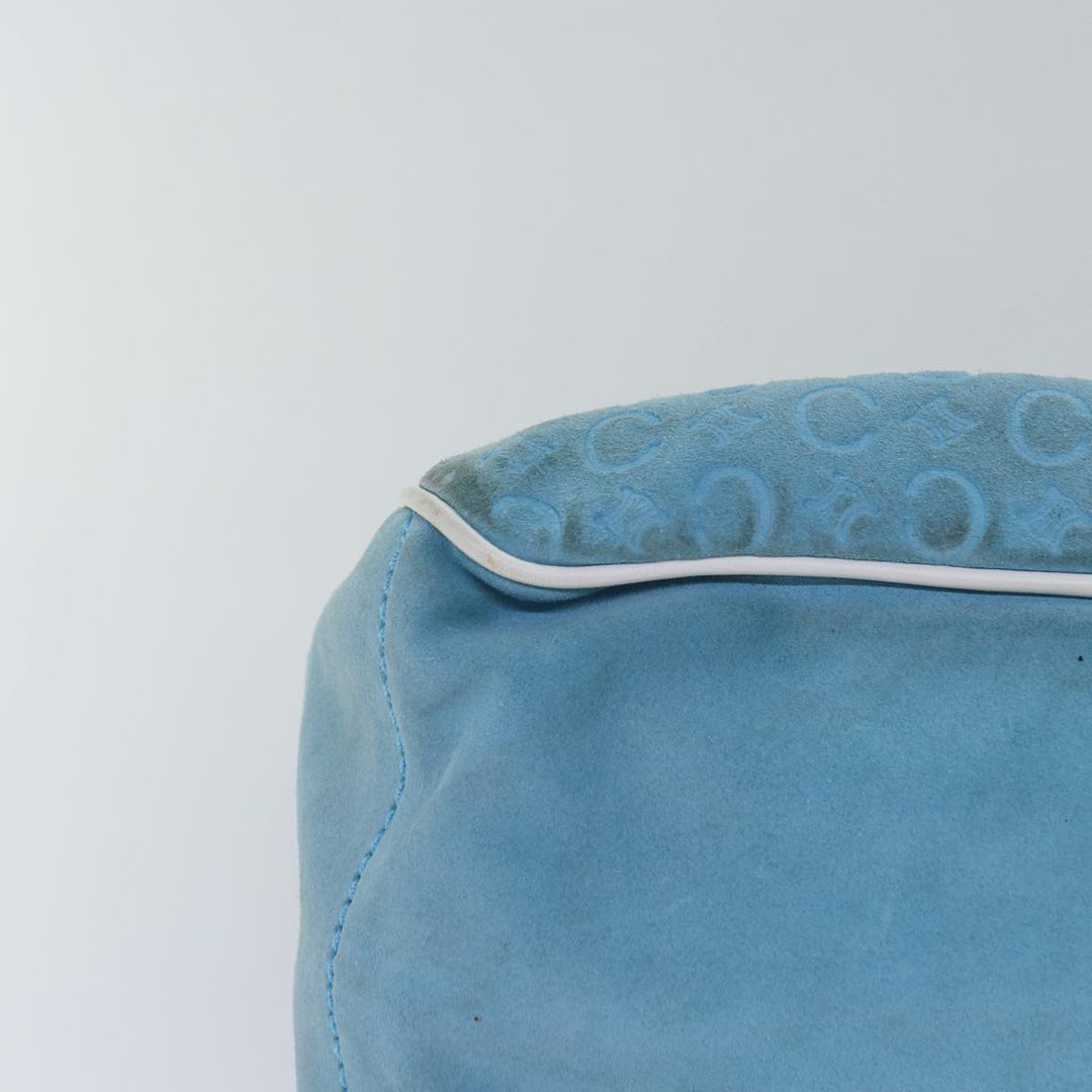 Celine C Macadam Canvas Hand Bag Suede Light Blue White Auth 80260