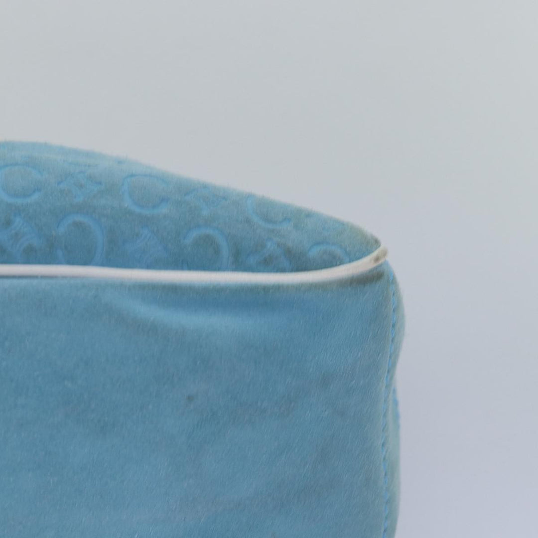 Celine C Macadam Canvas Hand Bag Suede Light Blue White Auth 80260