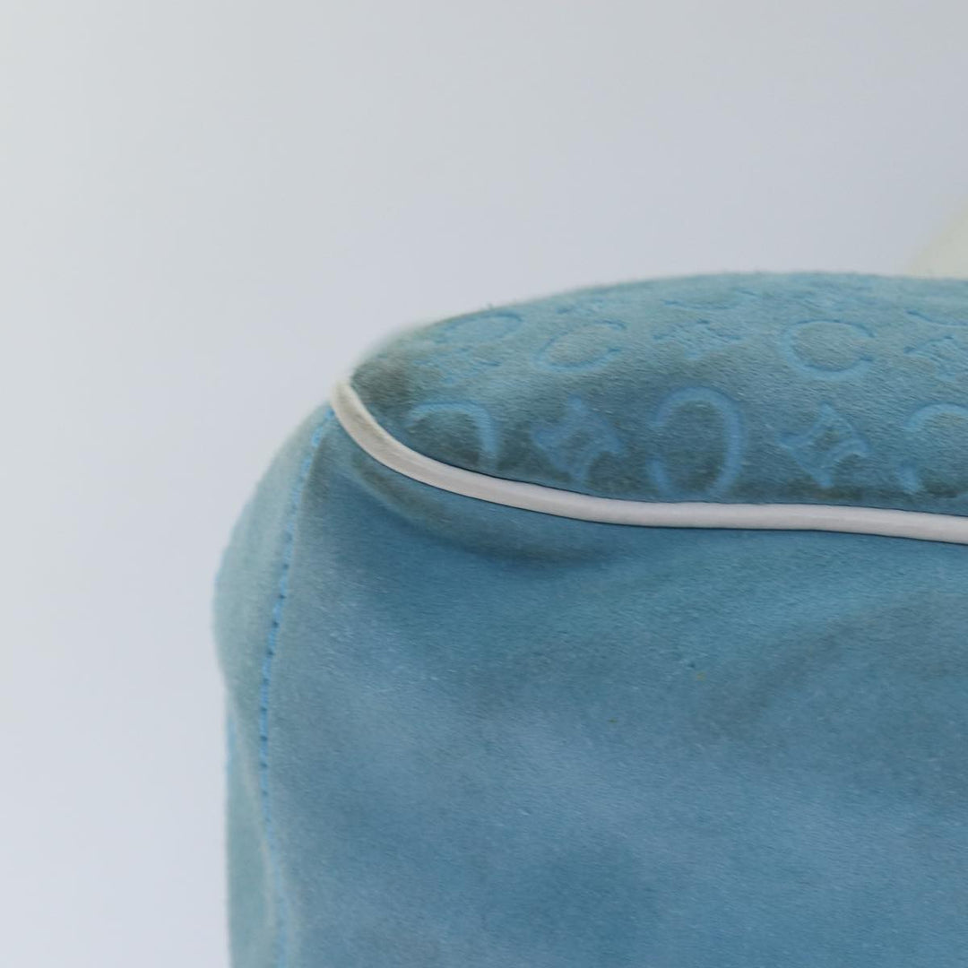 Celine C Macadam Canvas Hand Bag Suede Light Blue White Auth 80260