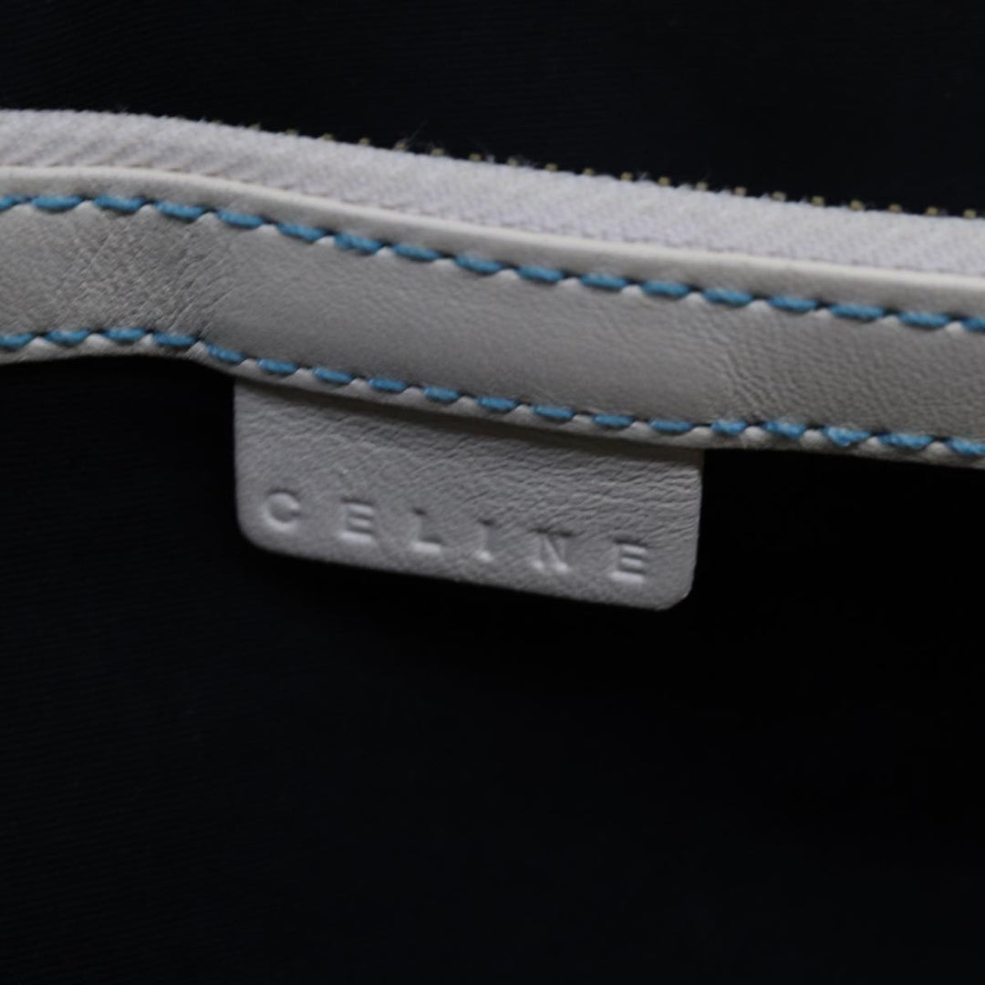 Celine C Macadam Canvas Hand Bag Suede Light Blue White Auth 80260