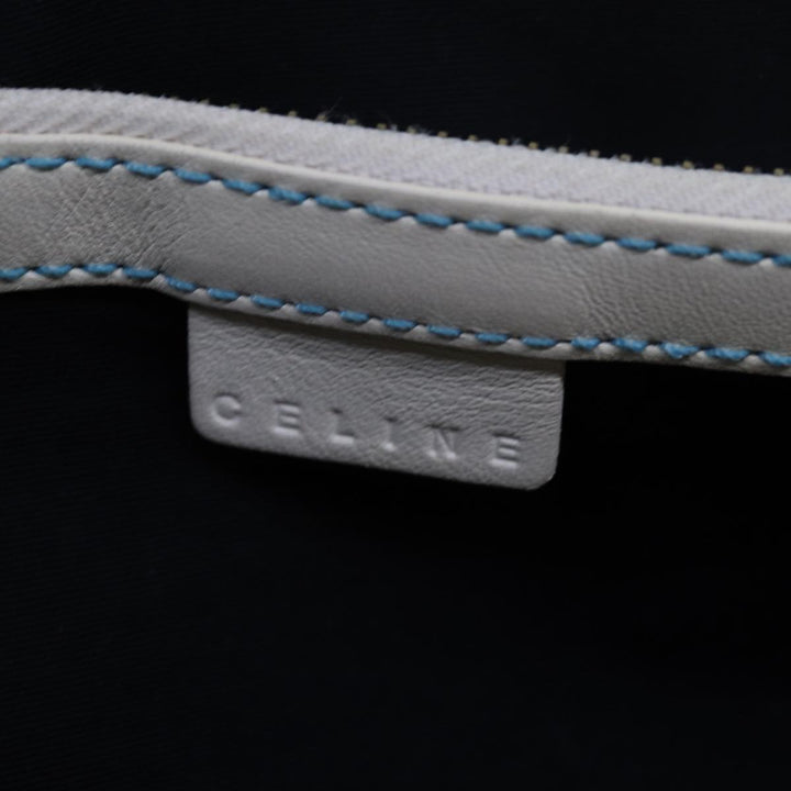 Celine C Macadam Canvas Hand Bag Suede Light Blue White Auth 80260