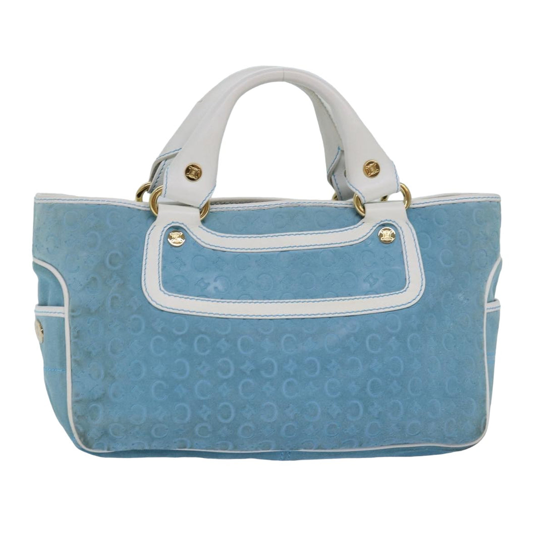 Celine C Macadam Canvas Hand Bag Suede Light Blue White Auth 80260