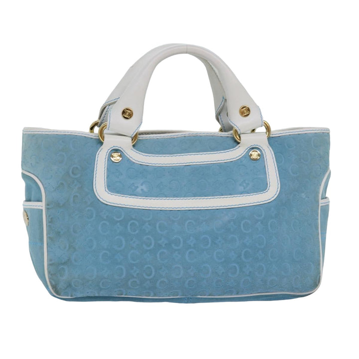 Celine C Macadam Canvas Hand Bag Suede Light Blue White Auth 80260