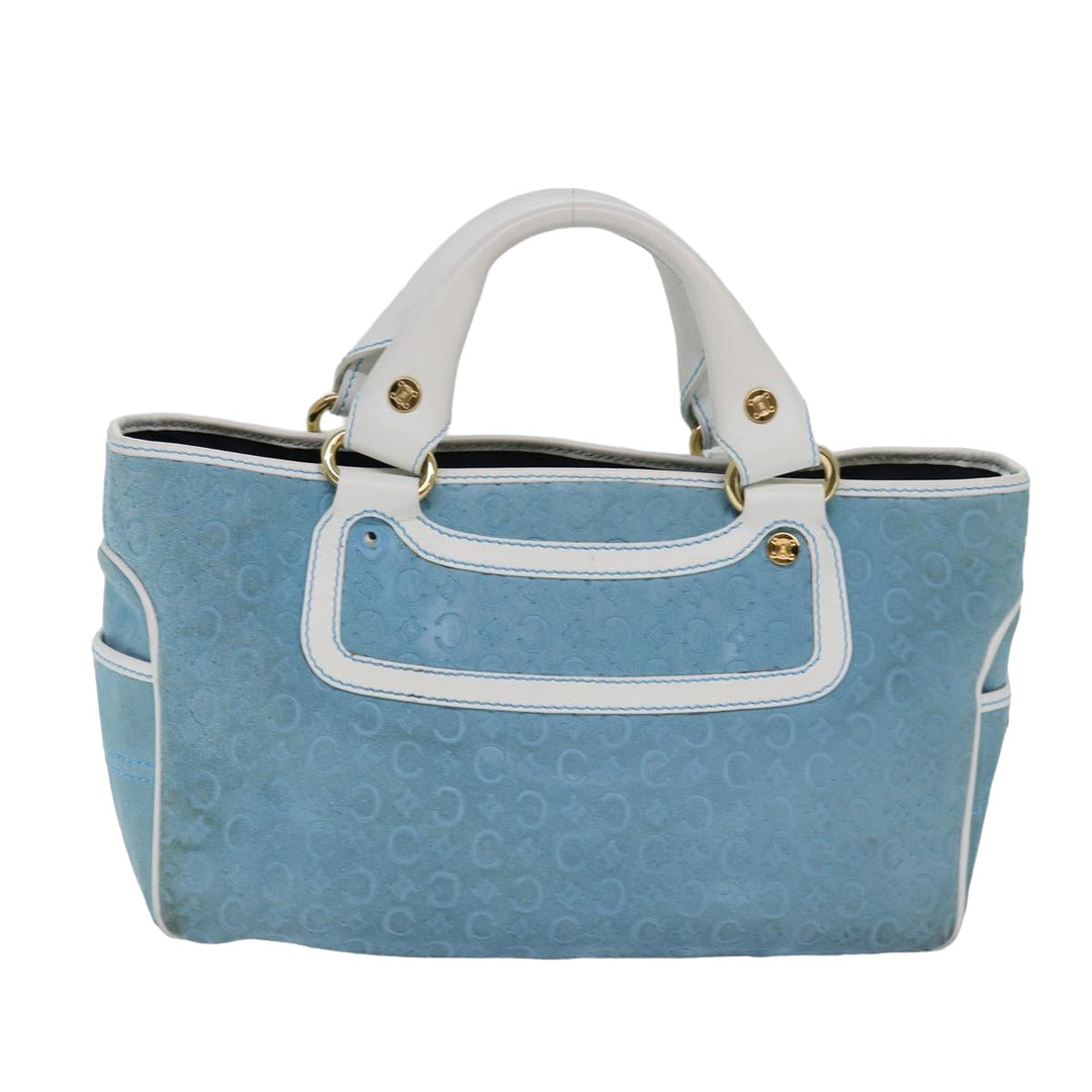 Celine C Macadam Canvas Hand Bag Suede Light Blue White Auth 80260