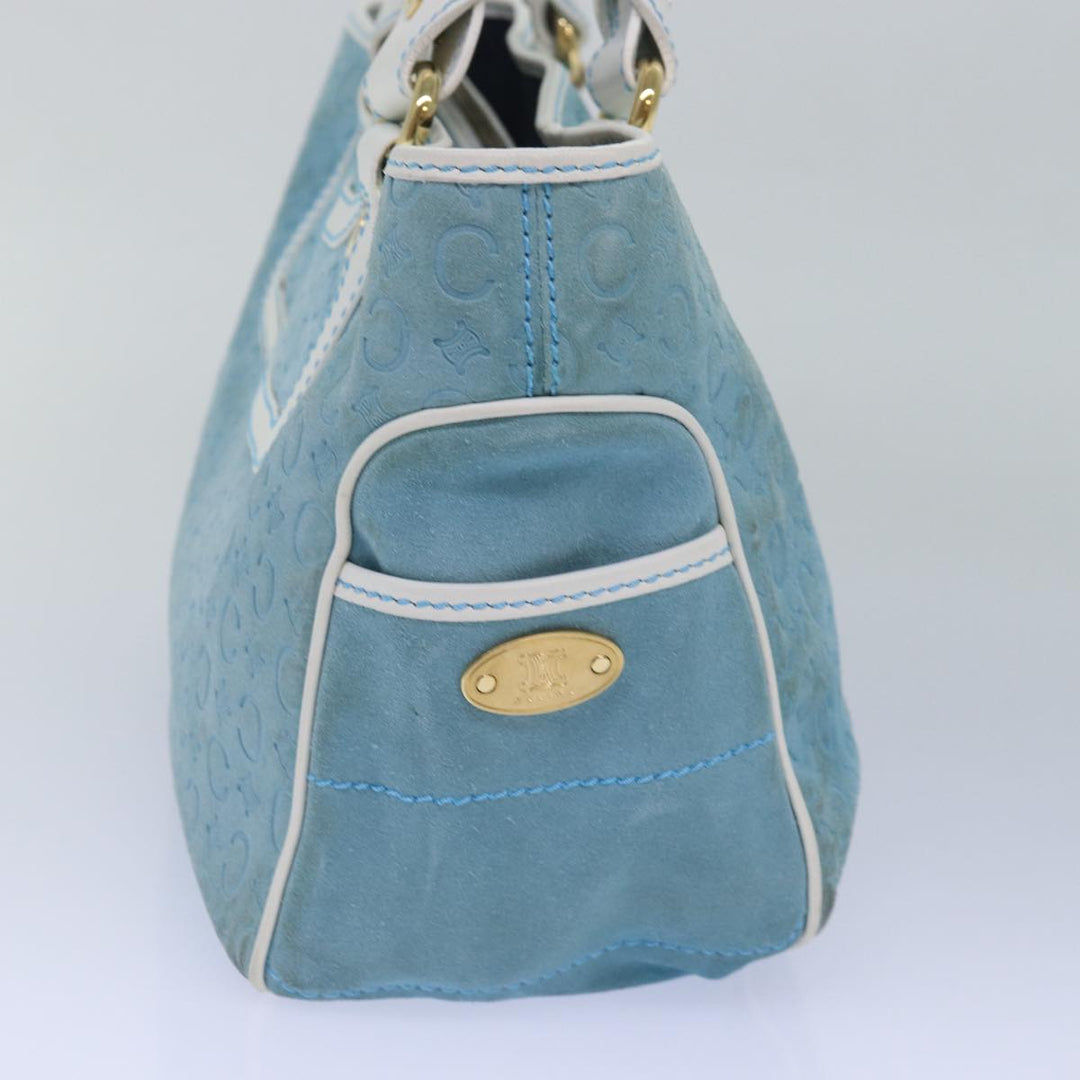 Celine C Macadam Canvas Hand Bag Suede Light Blue White Auth 80260
