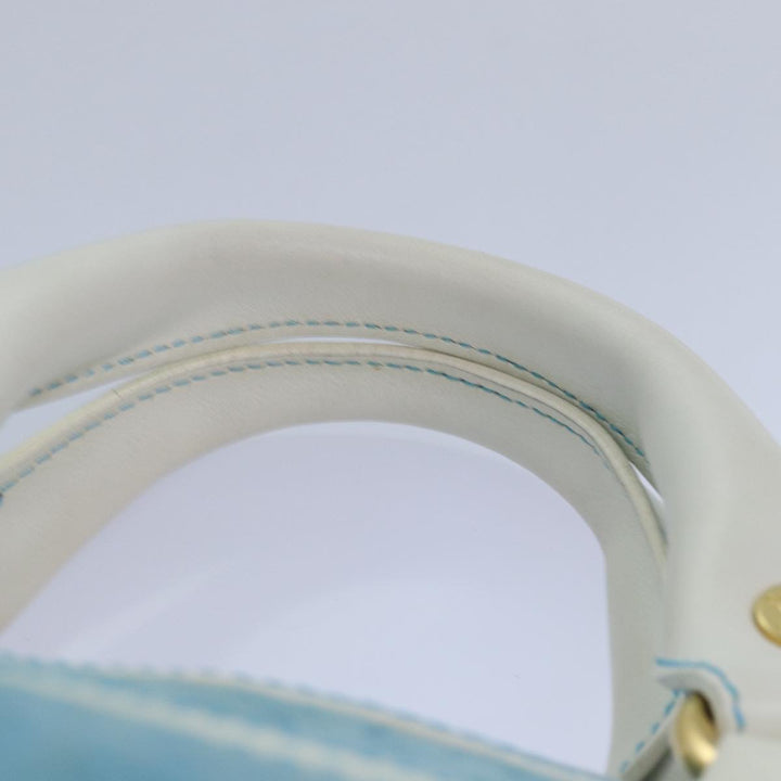 Celine C Macadam Canvas Hand Bag Suede Light Blue White Auth 80260