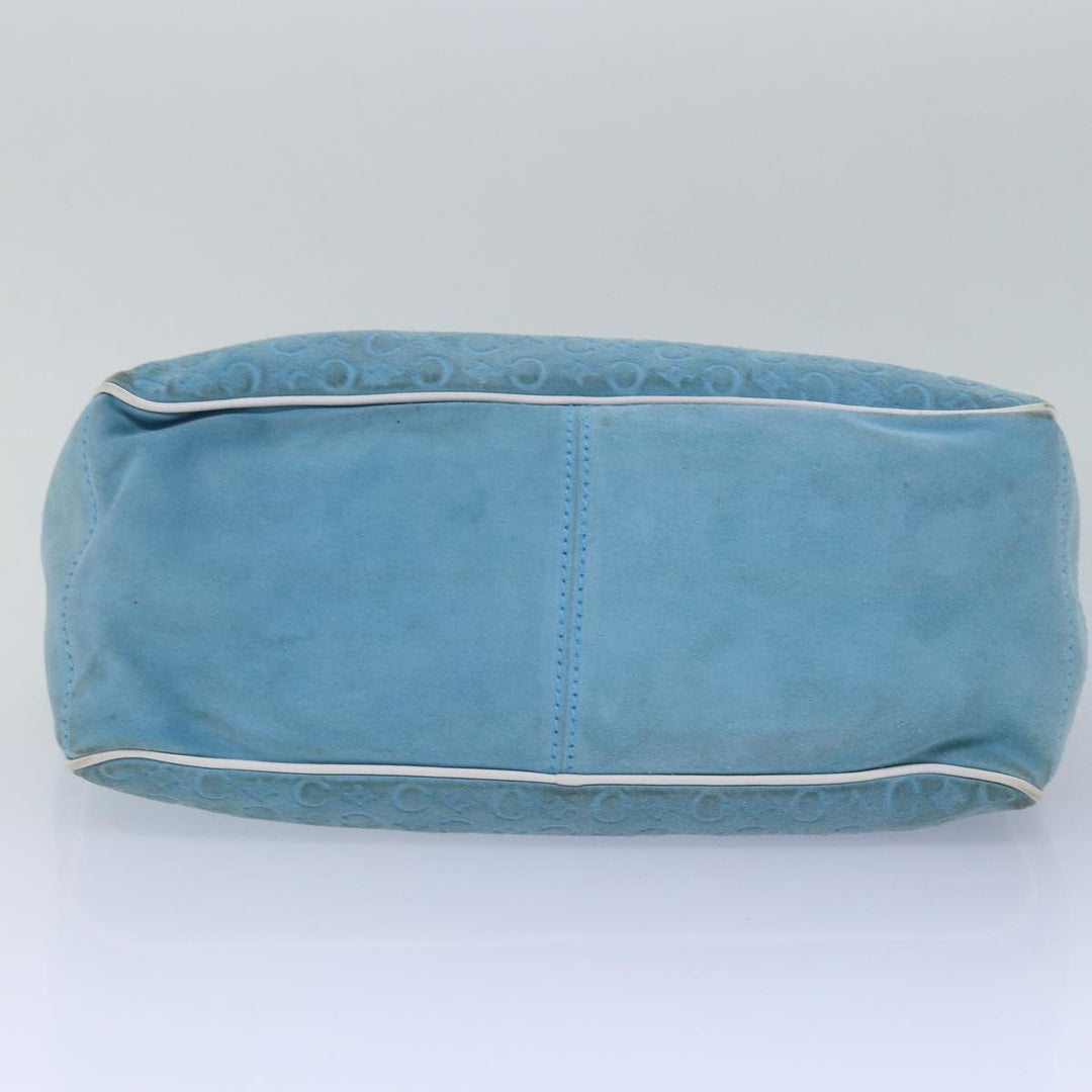 Celine C Macadam Canvas Hand Bag Suede Light Blue White Auth 80260