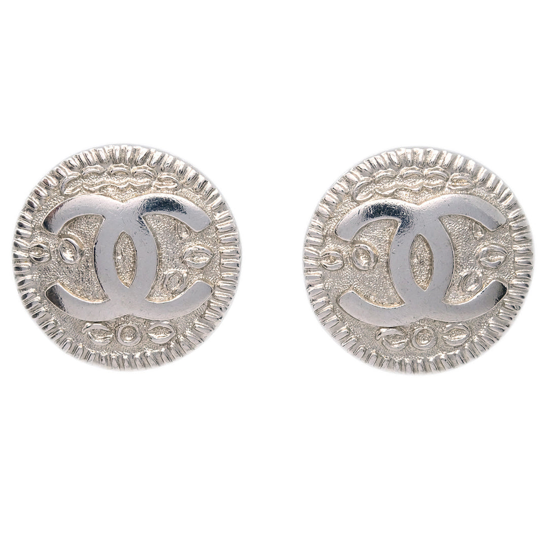 Top Quality Chanel Button Earrings Clip-On Silver 97P