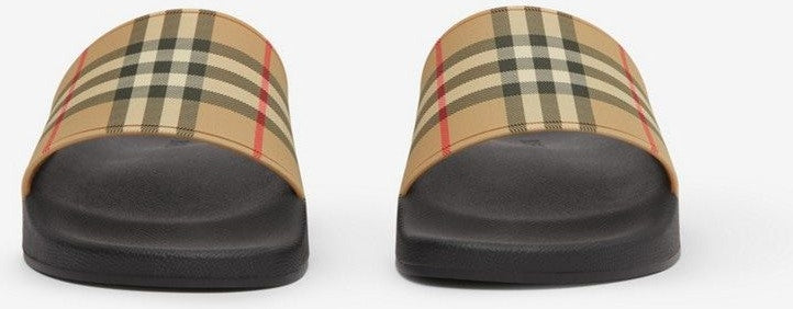 BEIGE SLIPPER WITH CHECK MOTIF