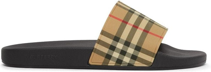 BEIGE SLIPPER WITH CHECK MOTIF