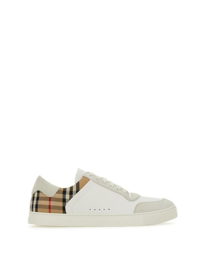 Burberry Calf Leather Sneakers with  Check Fabric Insert