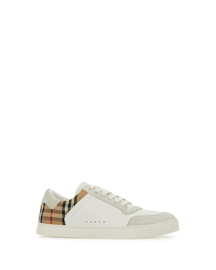 Burberry Calf Leather Sneakers with  Check Fabric Insert