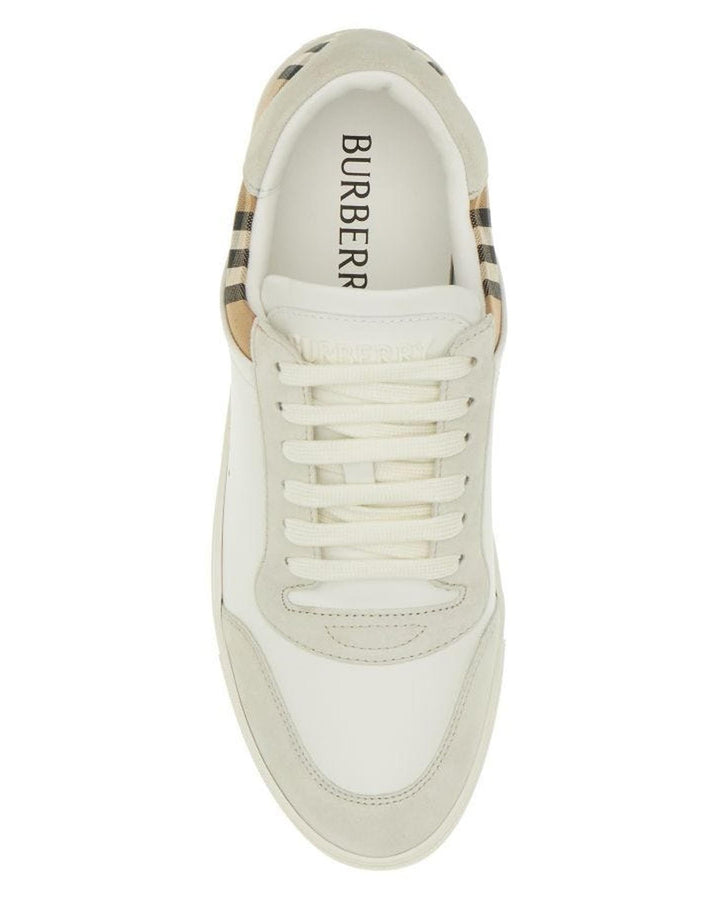 Burberry Calf Leather Sneakers with  Check Fabric Insert