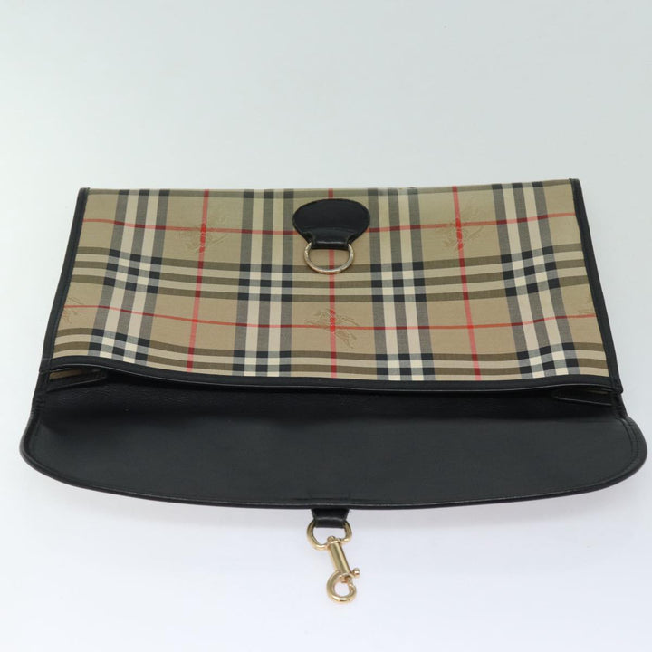 BurberrySs Nova Check Clutch Bag Canvas Beige Auth 80704