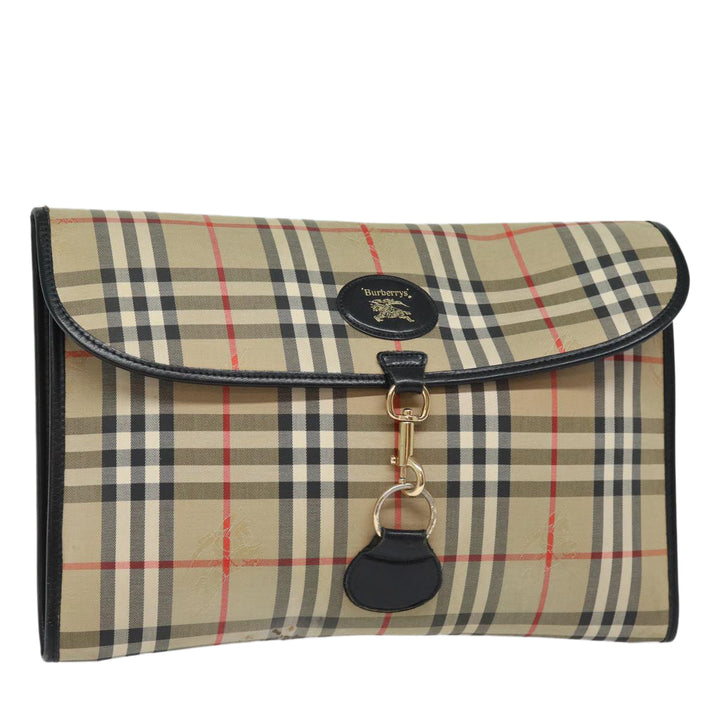 BurberrySs Nova Check Clutch Bag Canvas Beige Auth 80704