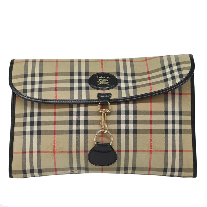 BurberrySs Nova Check Clutch Bag Canvas Beige Auth 80704