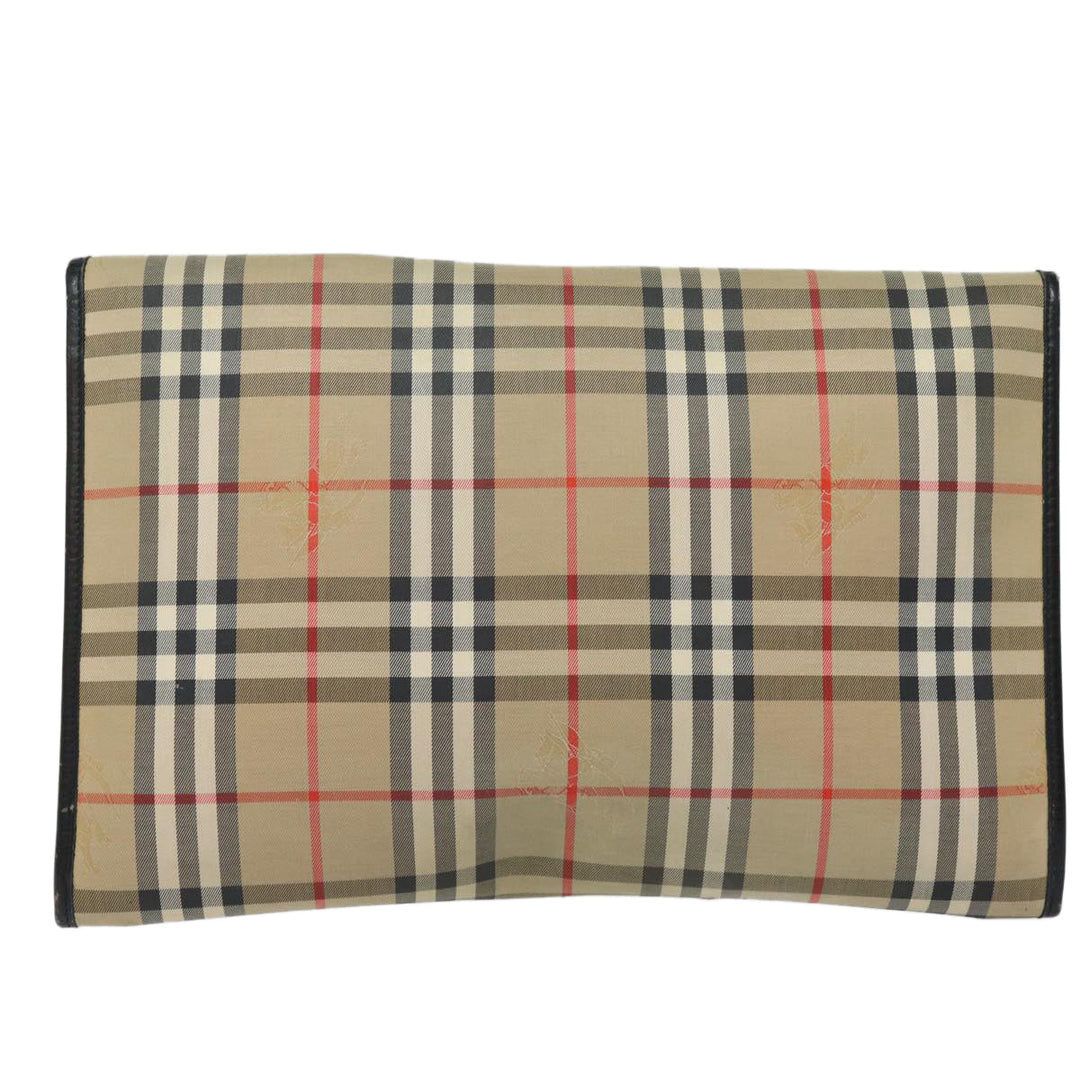 BurberrySs Nova Check Clutch Bag Canvas Beige Auth 80704