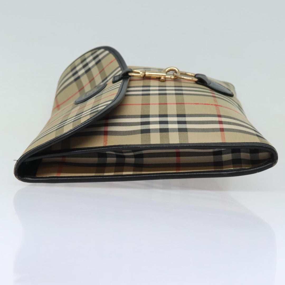 BurberrySs Nova Check Clutch Bag Canvas Beige Auth 80704